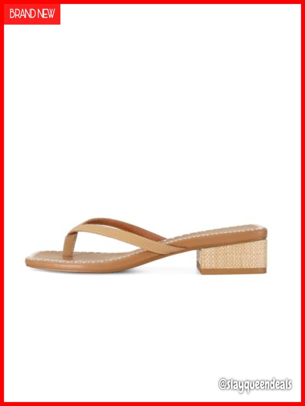 Raffia Heeled Sandals Square Open Toe Faux Leather Slip On Thong